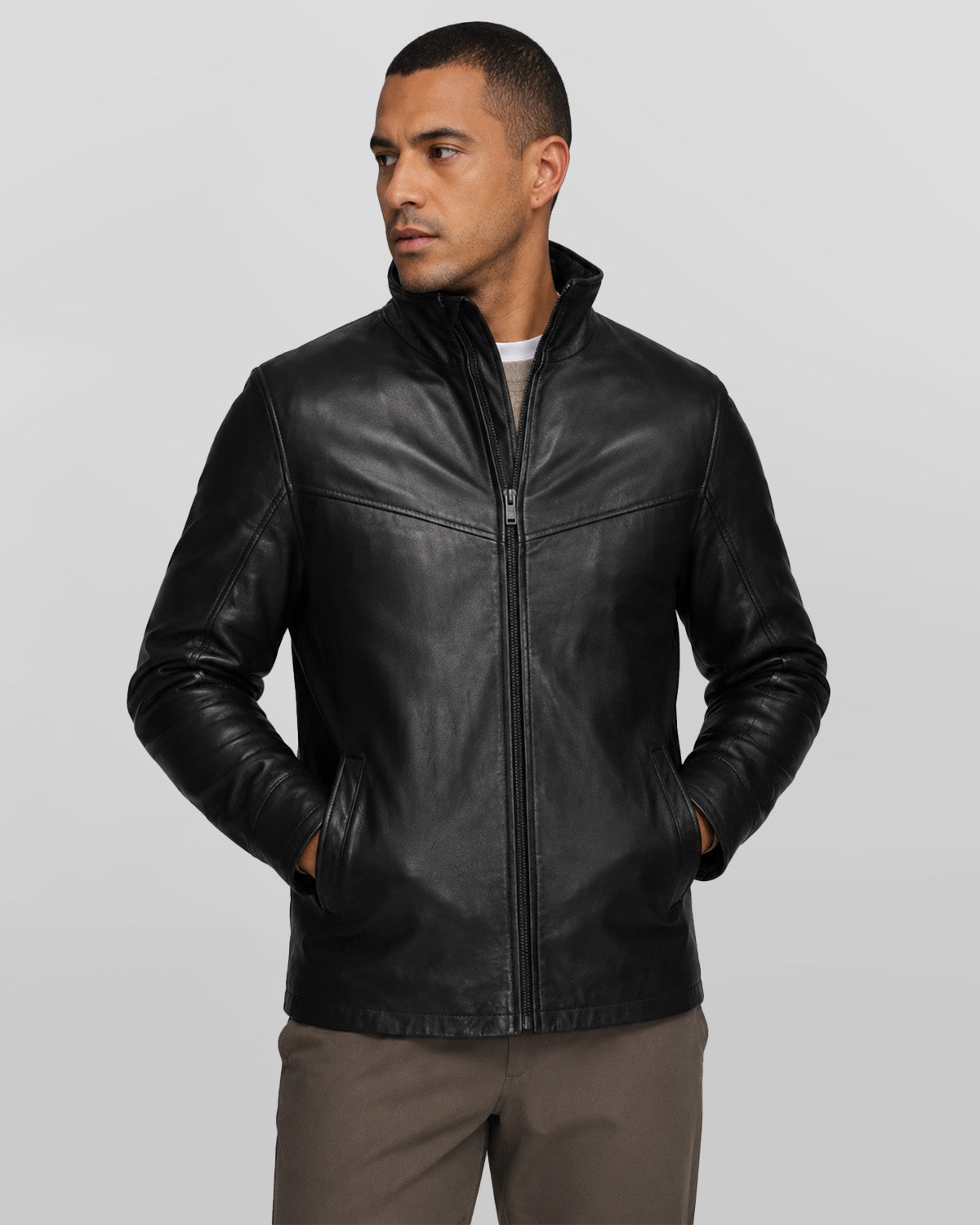 Men's Genuine Lamb Leather Walking Coat with Detachable Quilted Vest