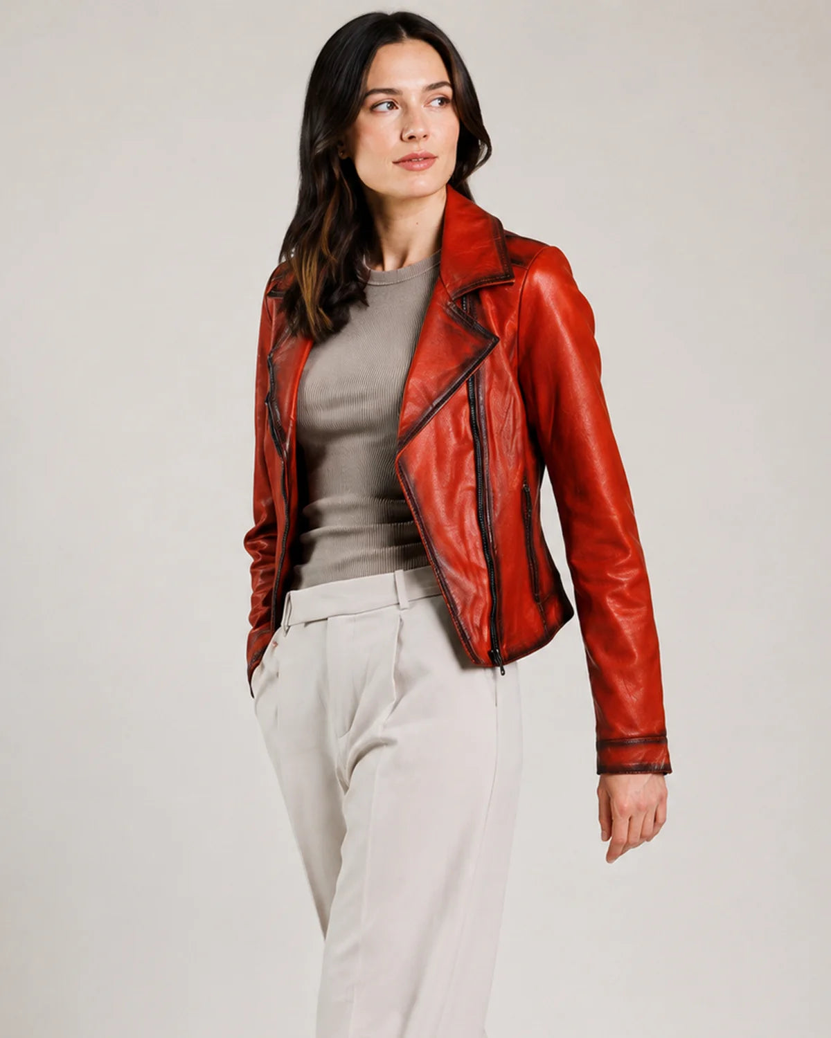 Millie Women's Biker Orange Leather Jacket