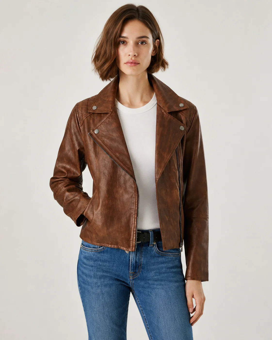 Women's Brown Quilted Leather Moto Jacket