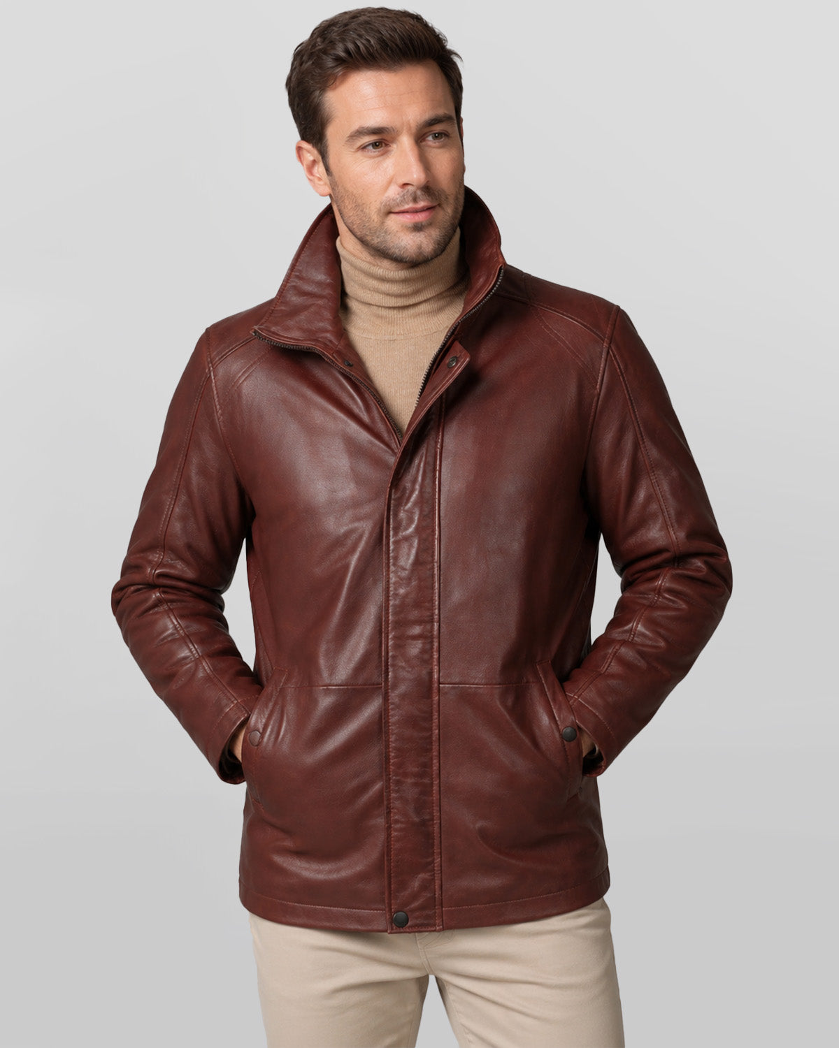Men's Real Lambskin Leather Brown Car Coat