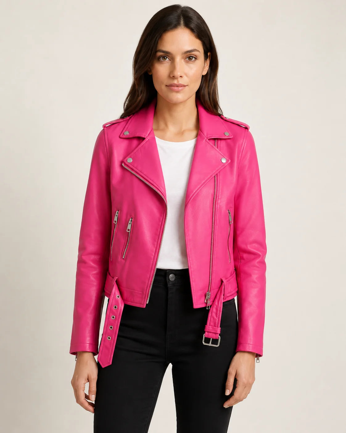 Asymmetrical Leather Hot Pink Jacket Womens