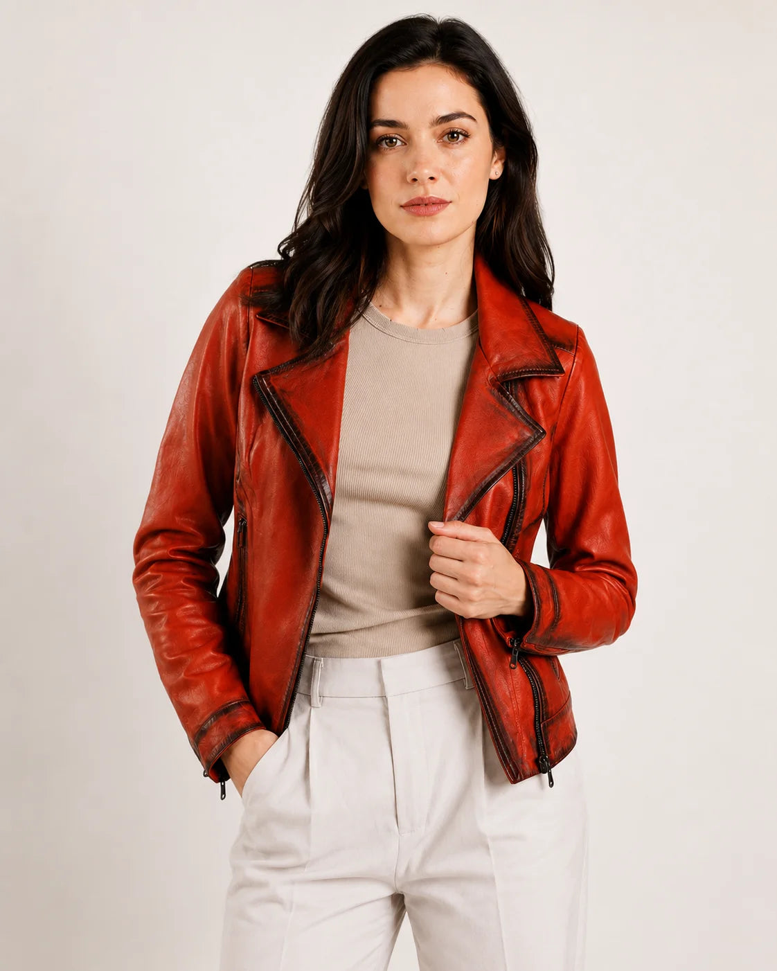 Millie Women's Biker Orange Leather Jacket