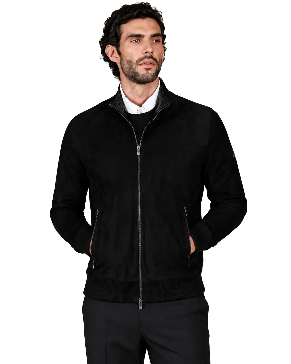 Men's Suede Leather Black Bomber Jacket