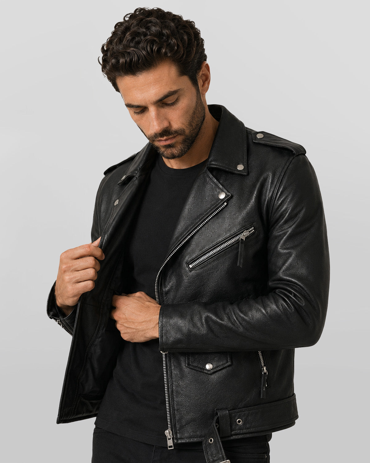 Men's Black Cowhide Brando Biker Jacket