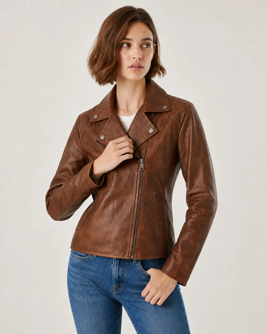 Women's Brown Quilted Leather Moto Jacket