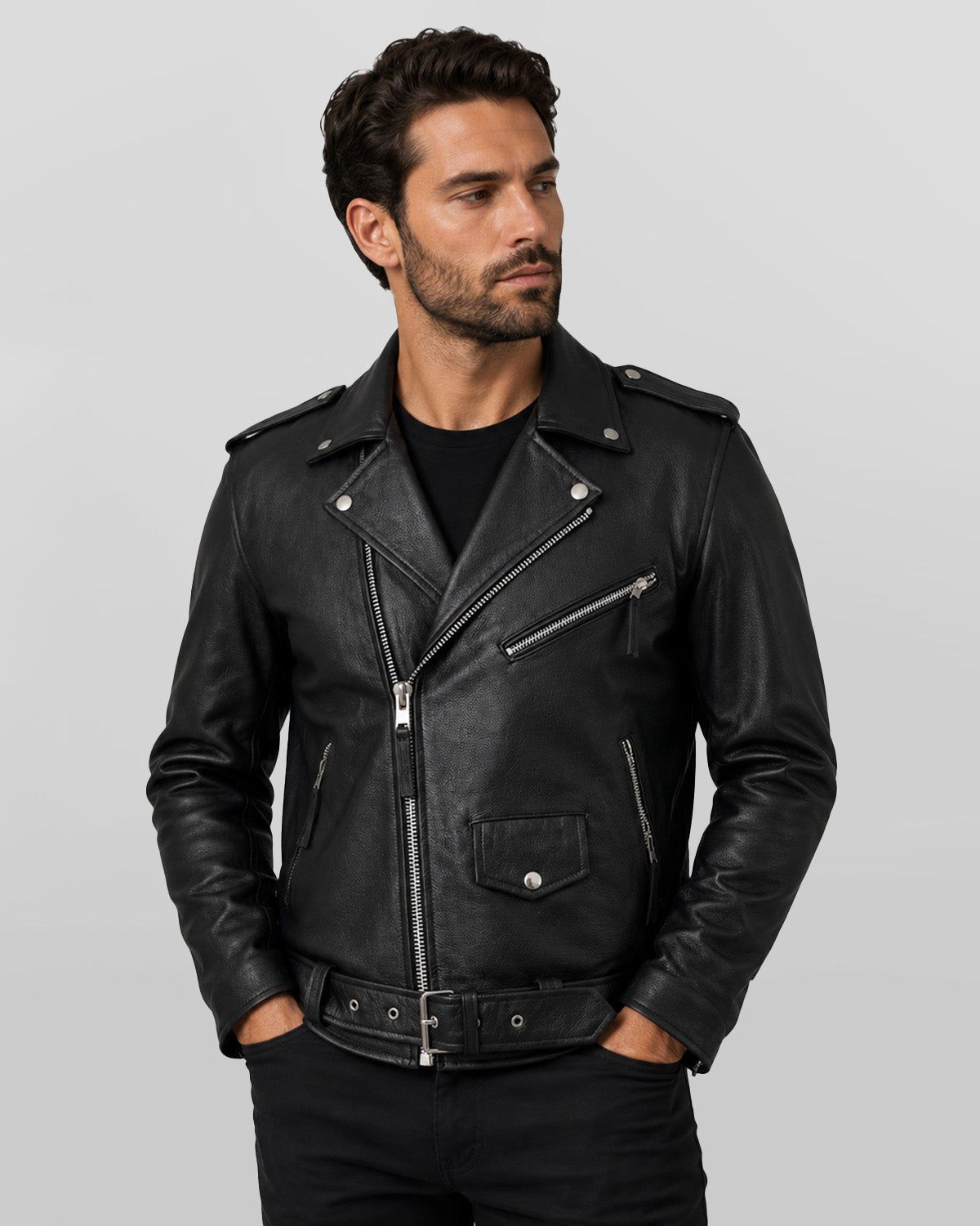 Men's Black Cowhide Brando Biker Jacket