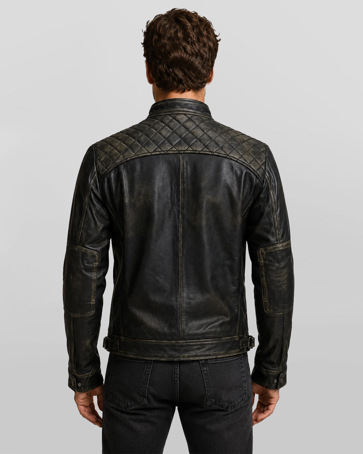 Mens Distressed Real Lambskin Black Leather Biker Jacket