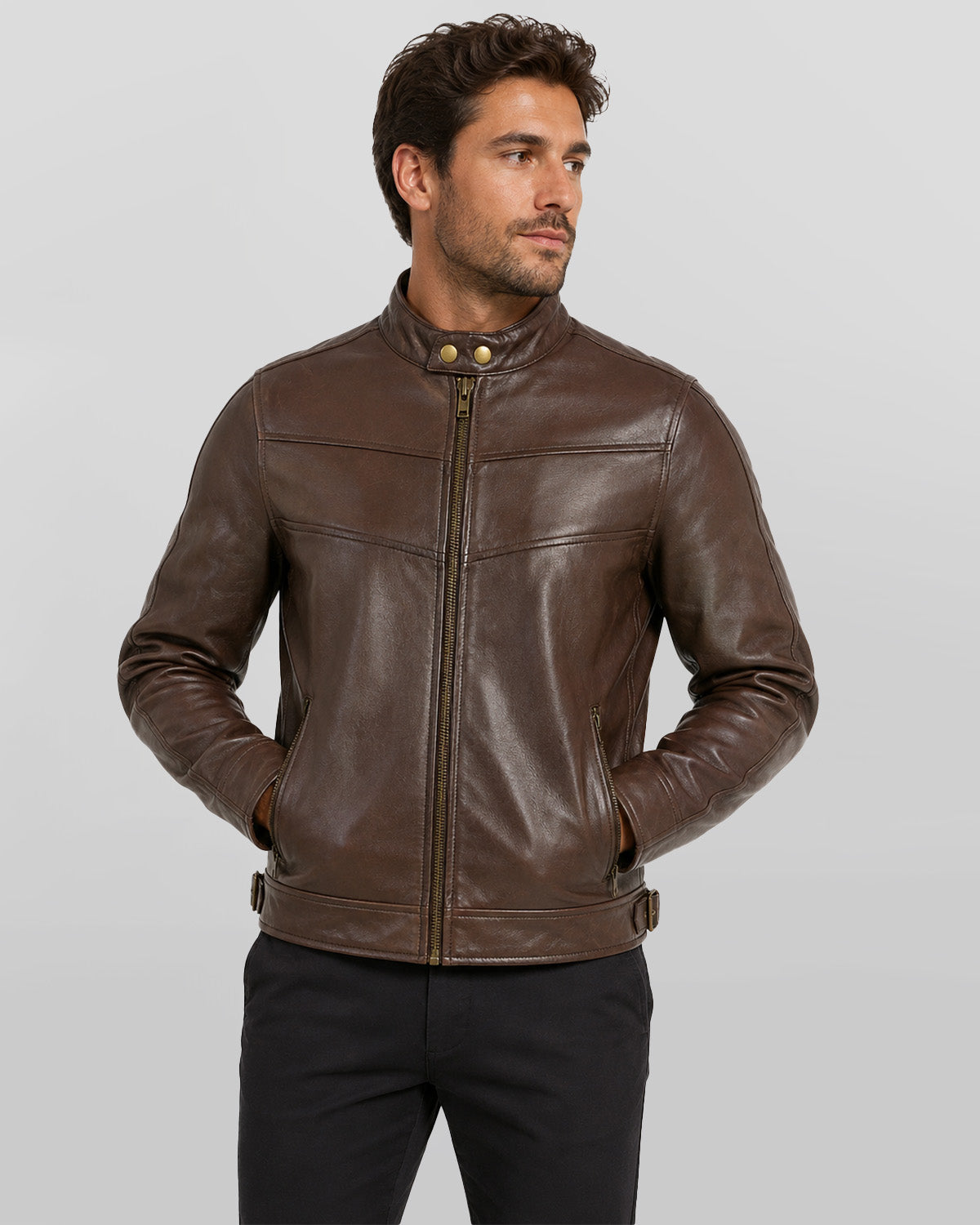 Milwaukee Leather Men's Café Racer Leather Jacket with Snap Button Collar