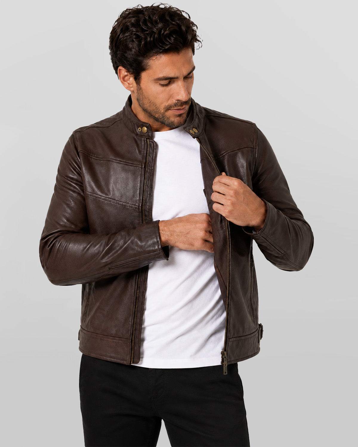 Milwaukee Leather Men's Café Racer Leather Jacket with Snap Button Collar