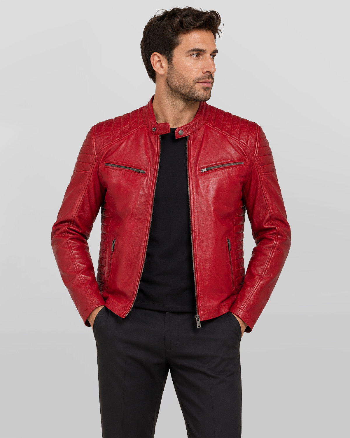 Red Leather Biker Jacket Mens