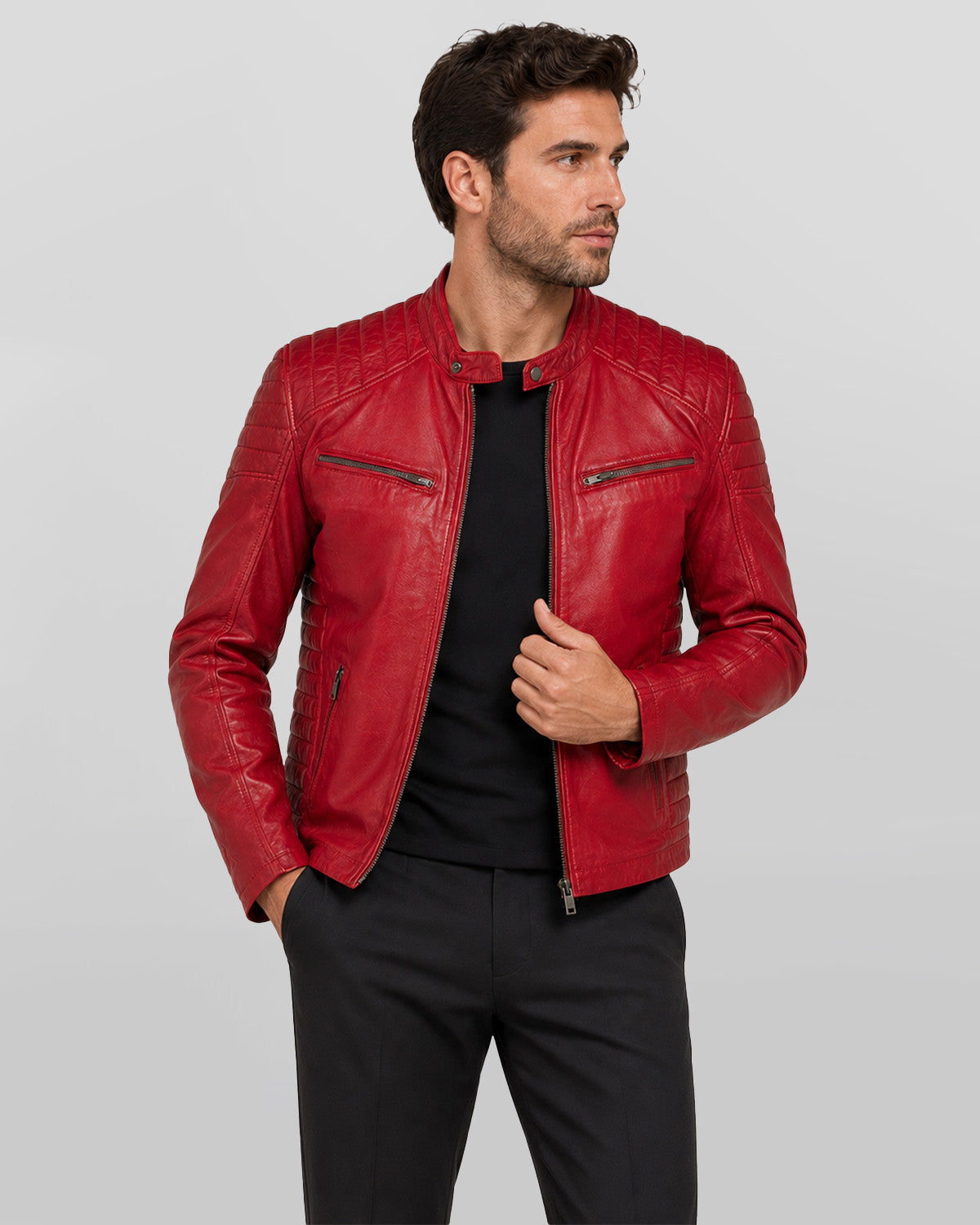 Red Leather Biker Jacket Mens