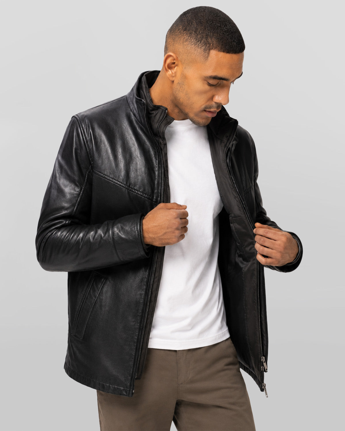 Men's Genuine Lamb Leather Walking Coat with Detachable Quilted Vest