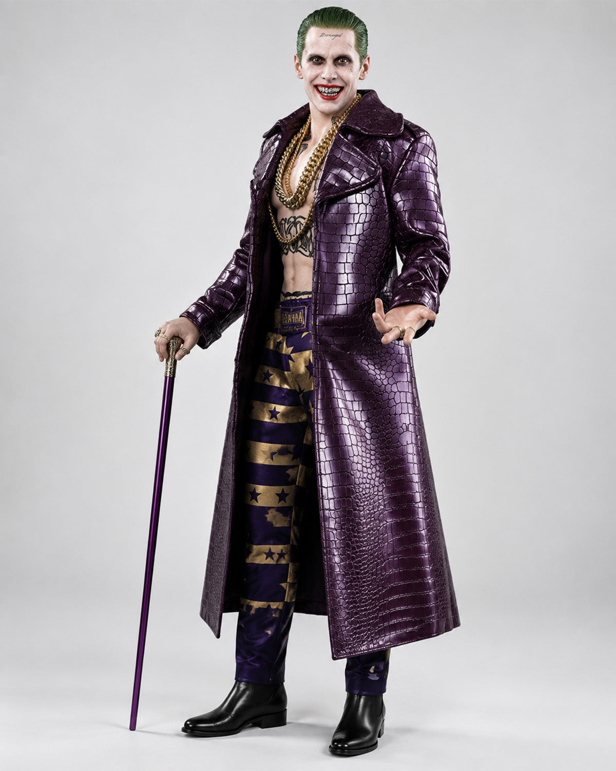 Men’s Purple Crocodile-Embossed Leather Trench Coat