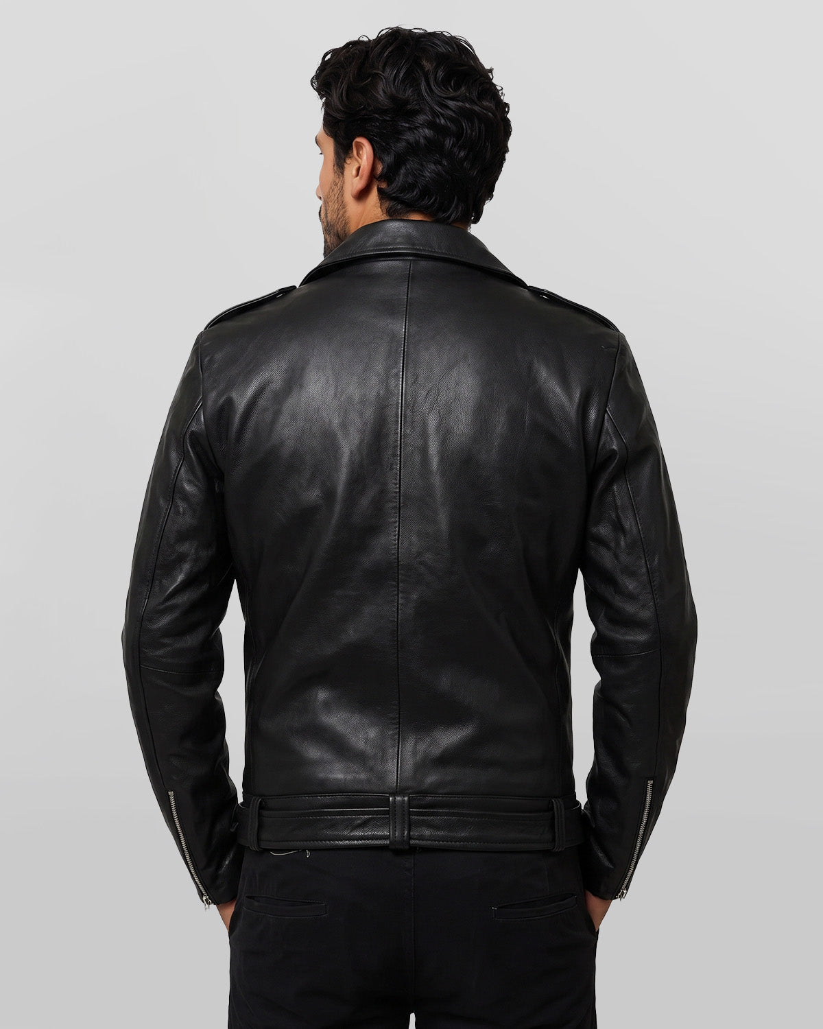 Negan Inspired Men's Black Belted Moto Leather Jacket