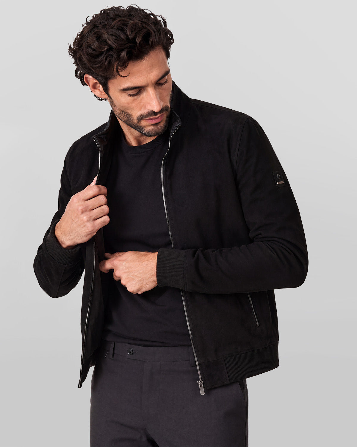 Men's Suede Leather Black Bomber Jacket