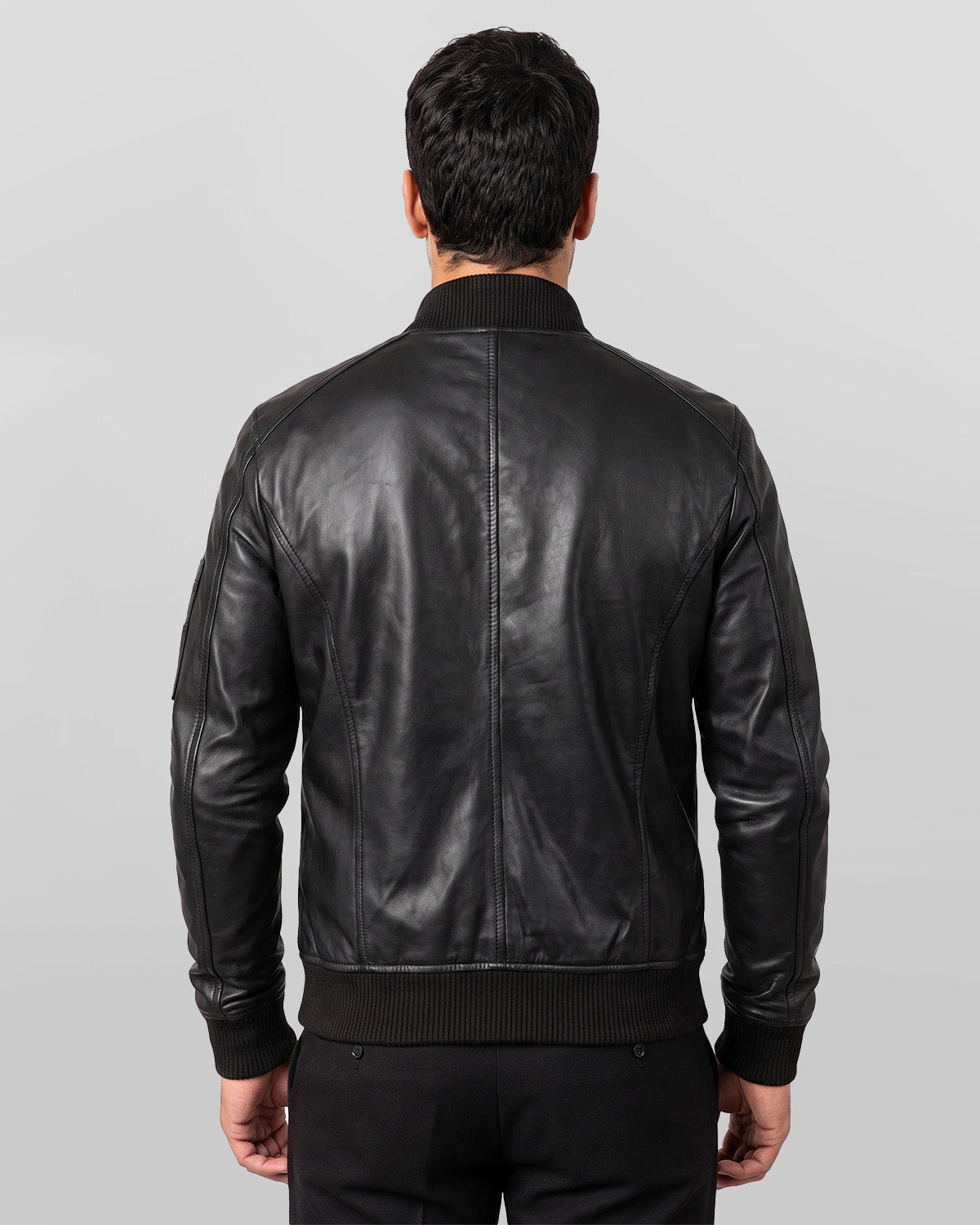 Men's Ma-1 Black Leather Bomber Jacket
