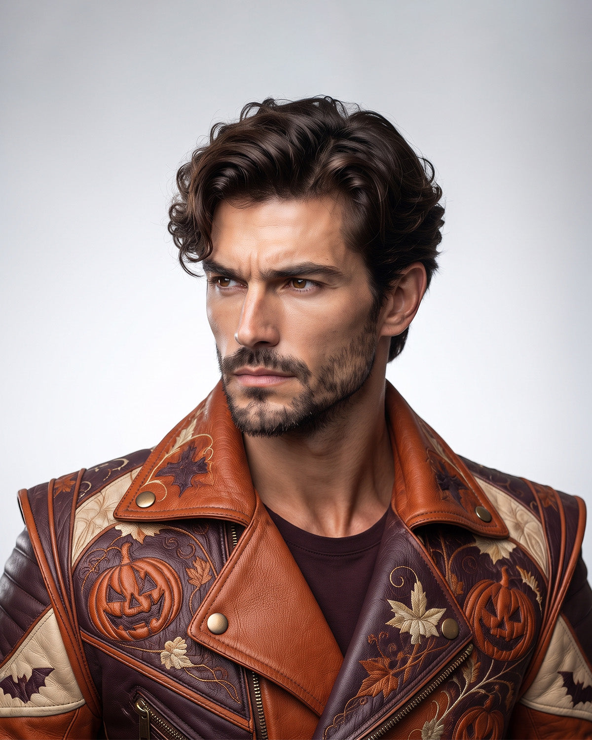 Men’s Halloween Pumpkin Leather Biker Jacket