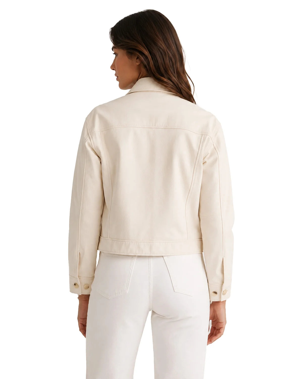 Womens Cropped Cream Leather Jacket Shirt Style