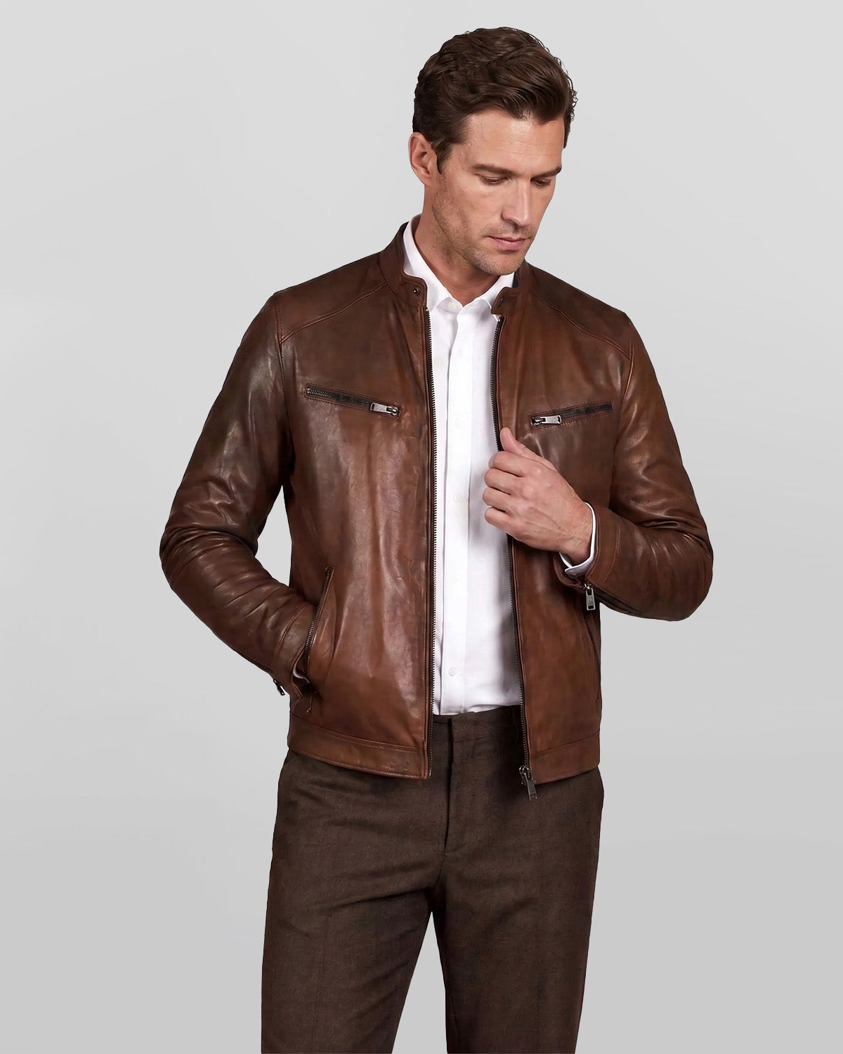 Men's Real Lambskin Chocolate Brown Biker Leather Jacket