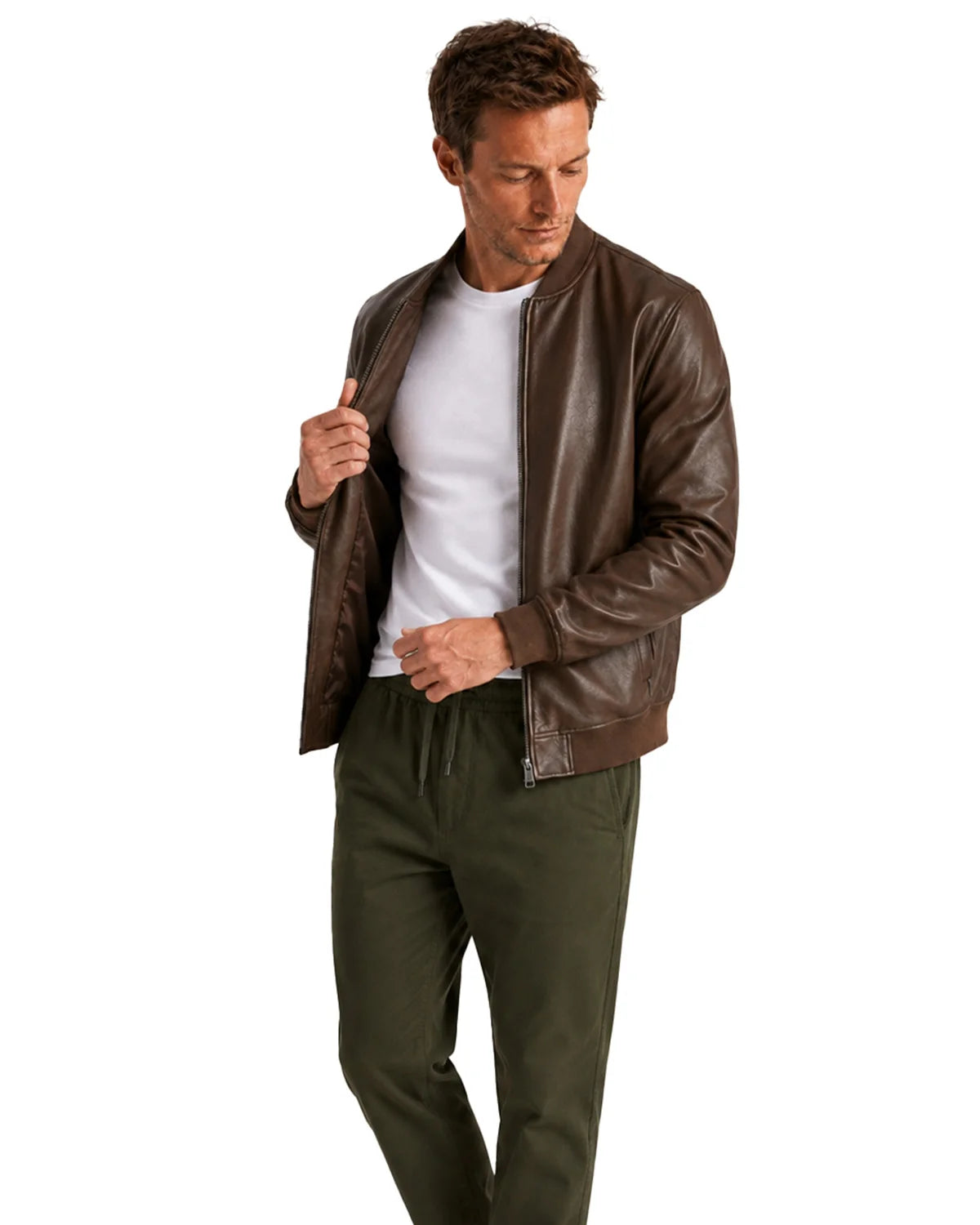 Mens Real Chocolate Brown Leather Bomber Jacket
