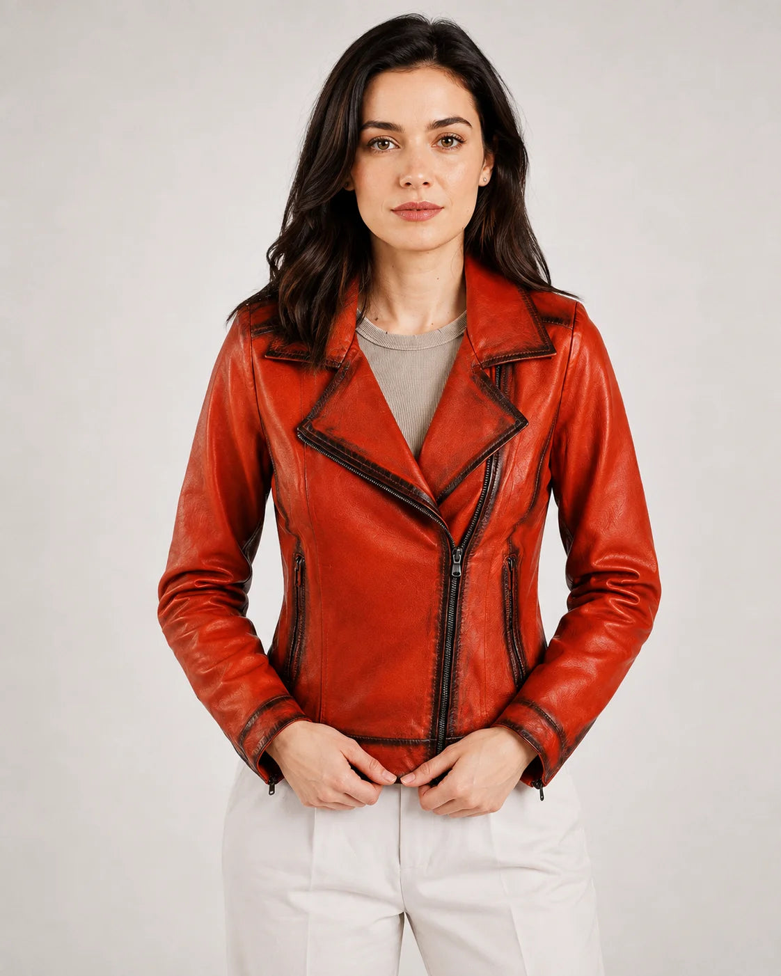 Millie Women's Biker Orange Leather Jacket