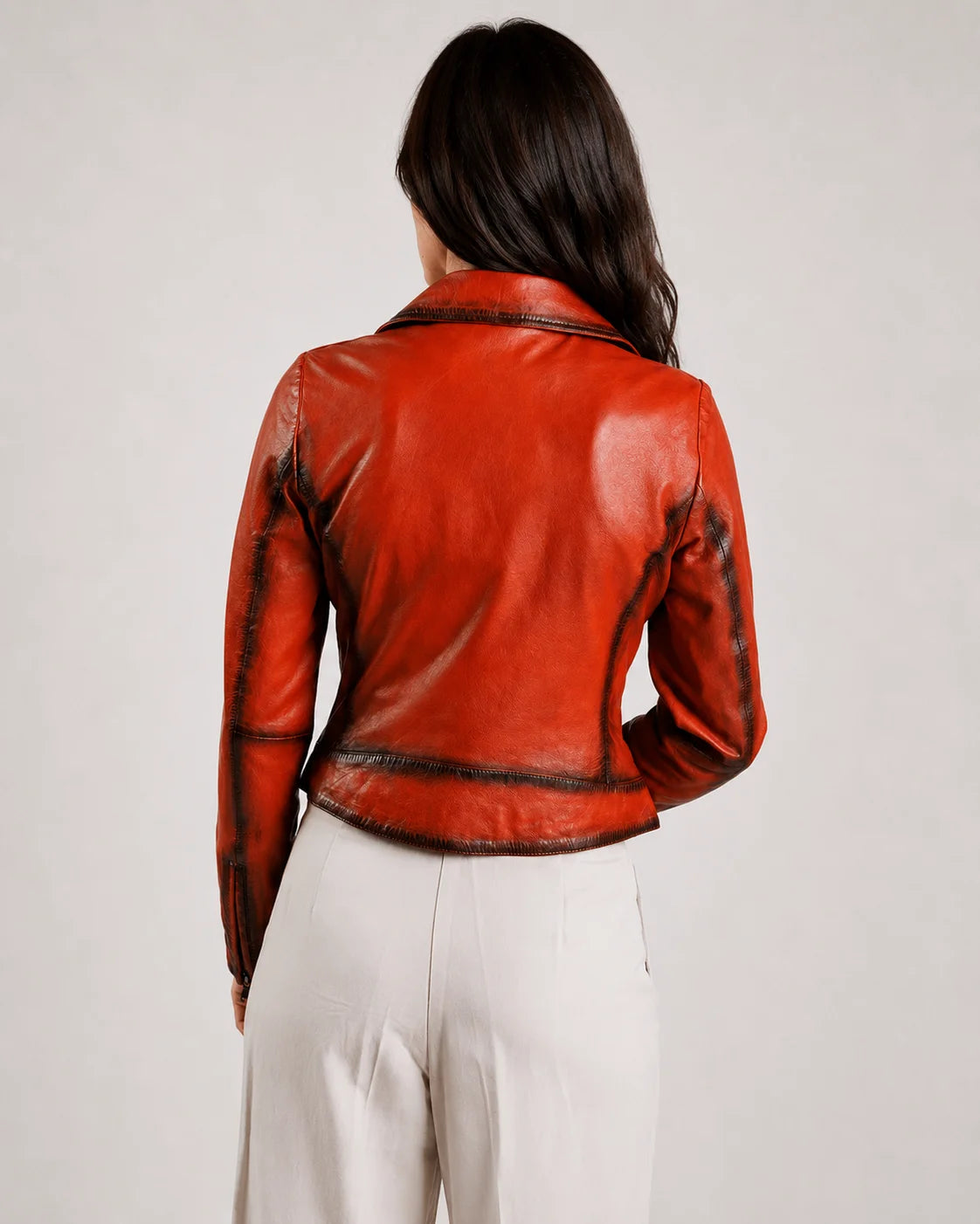 Millie Women's Biker Orange Leather Jacket