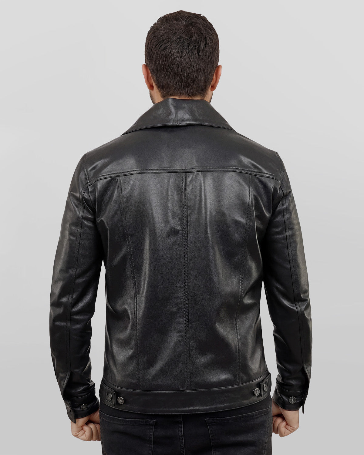 Men's Holland Black Real Leather Trucker Jacket
