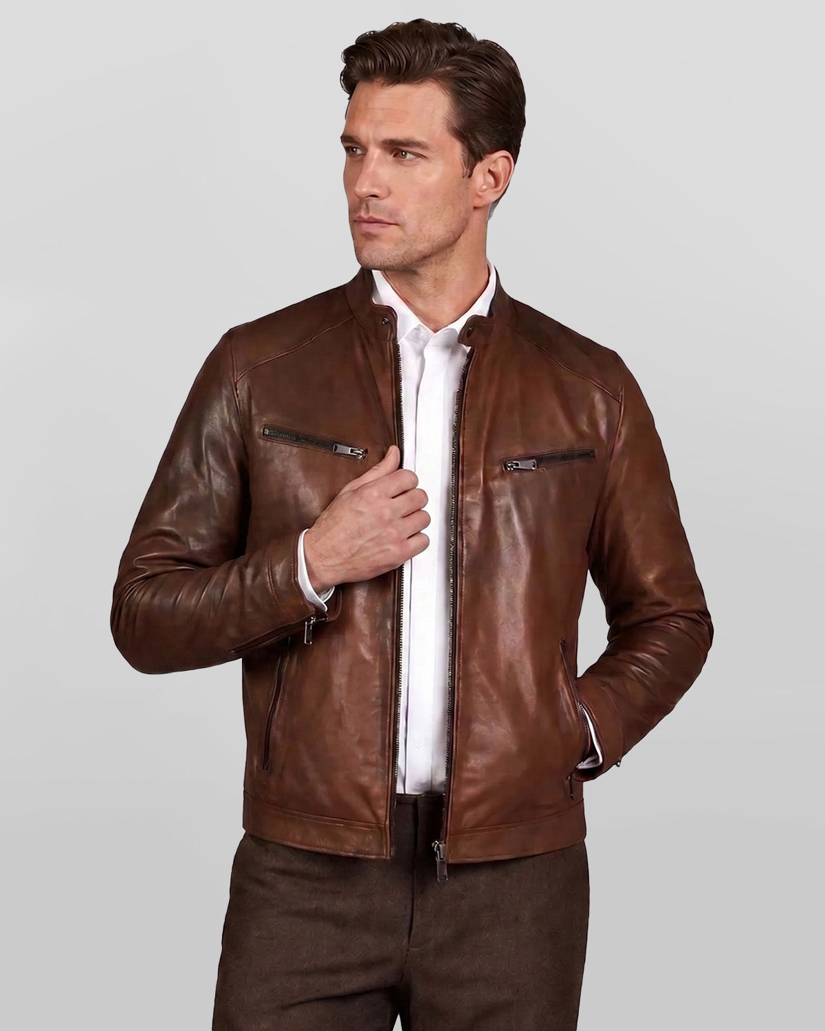 Men's Real Lambskin Chocolate Brown Biker Leather Jacket