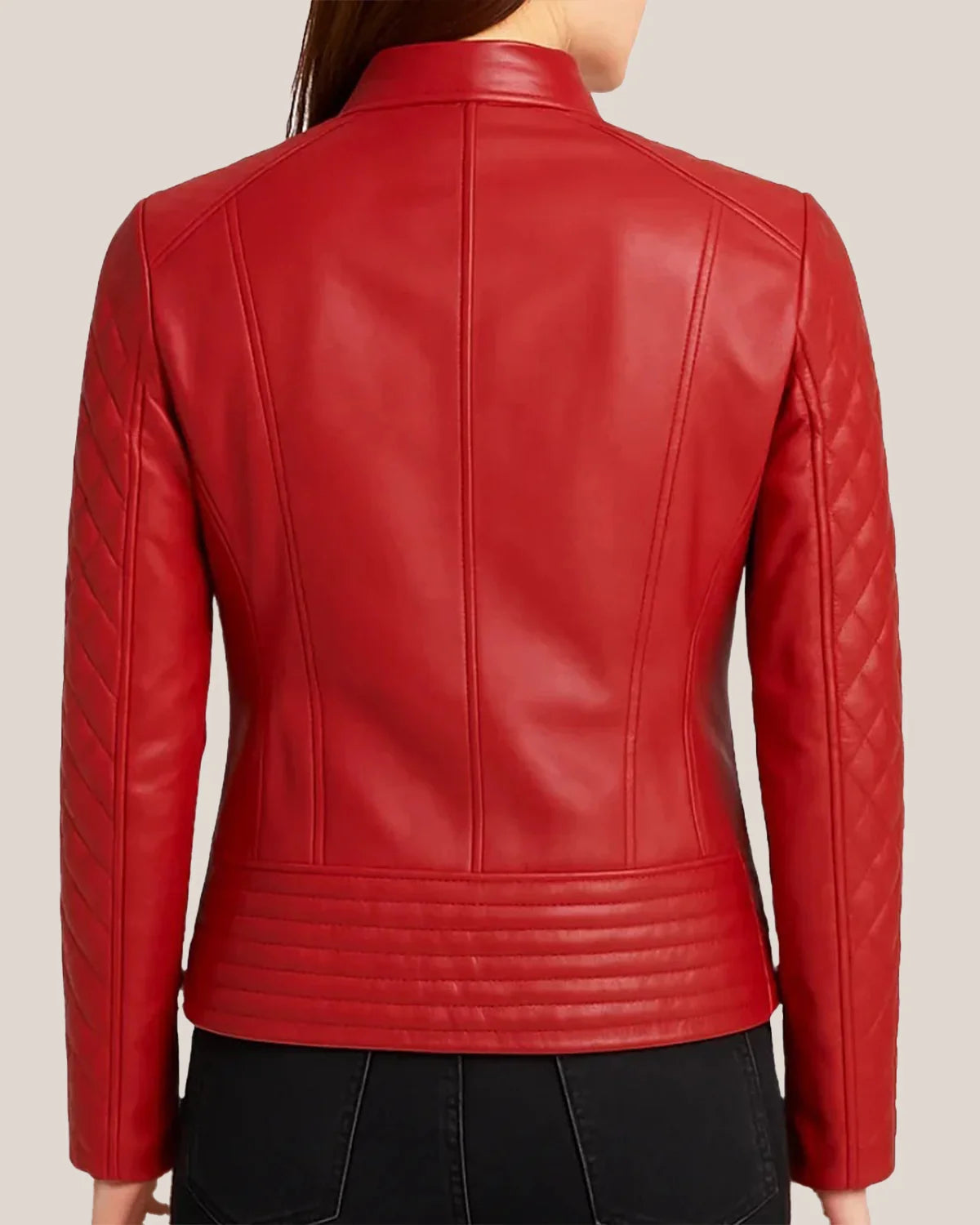 Women's Quilted Real Leather Red Cafe Racer Jacket